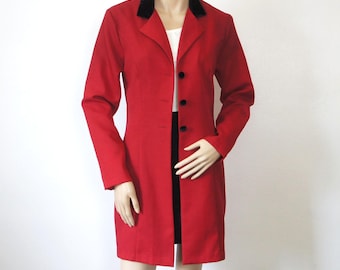 1980's Vintage Red Blazer Jacket Unlined Long Black Velveteen Collar Size 9