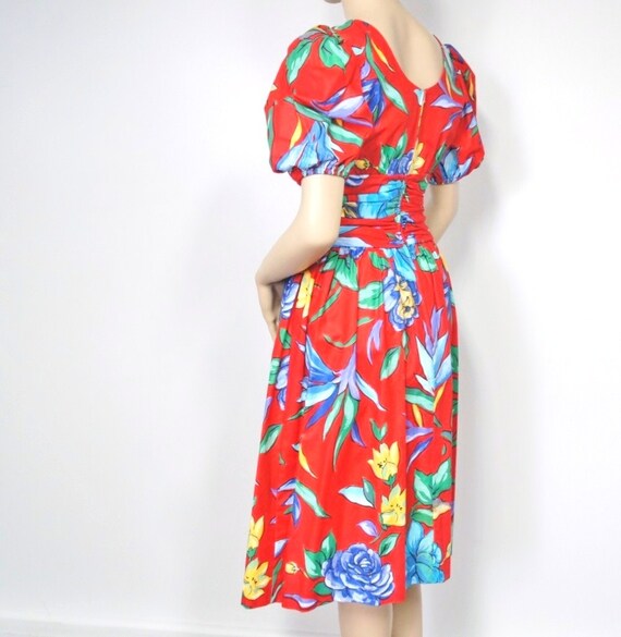 Tropical Print Dress Cotton Garden Party Red Hawa… - image 3