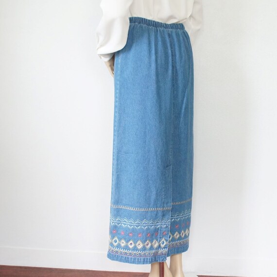 Long Denim Skirt Embroidered Size Small Denim & C… - image 7