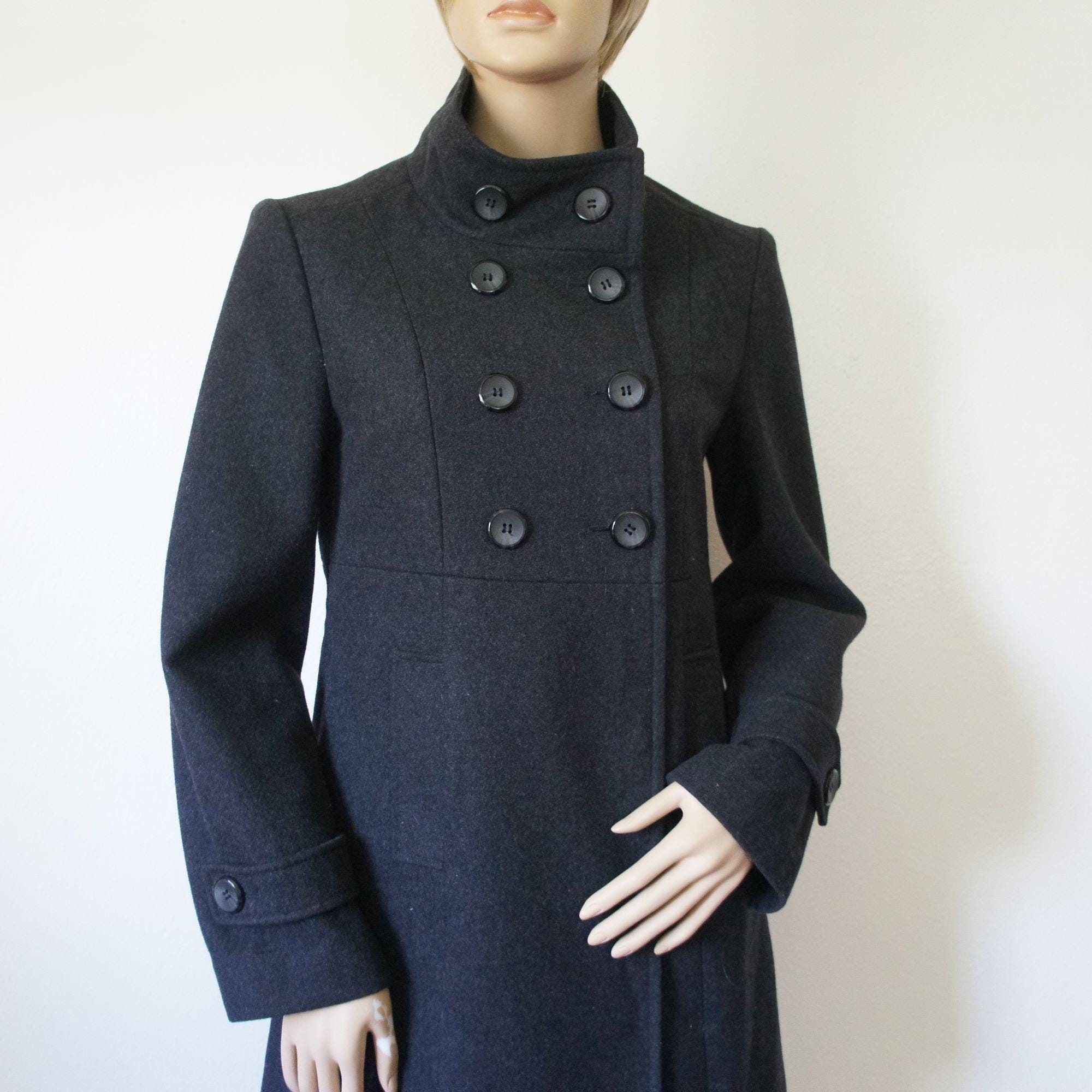 Wool Blend Jacket Vintage Double Breasted Gray Fit and Flare Car 