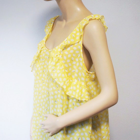 Vintage Blouse Yellow Sheer Pistachio Sleeveless … - image 1