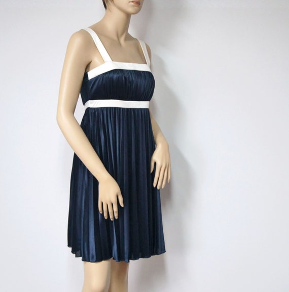 Vintage Dress Navy Blue Sundress Silky Empire Wai… - image 8