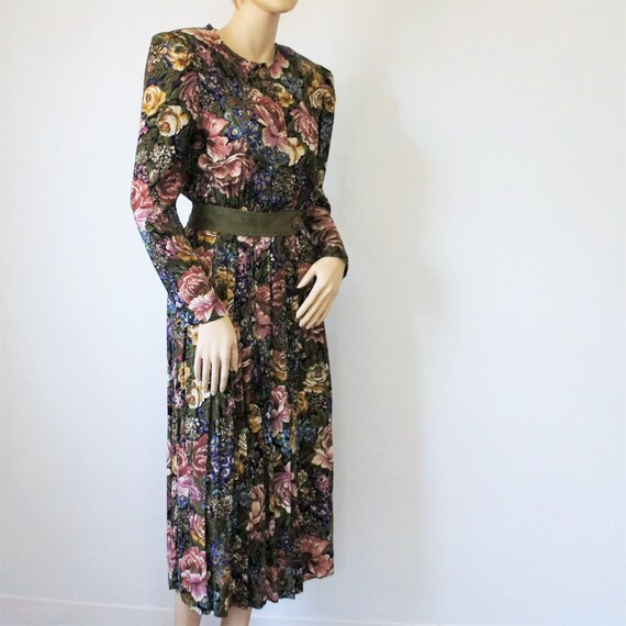 Floral Dress Shirtwaist Vintage 1980's Long Sleev… - image 8