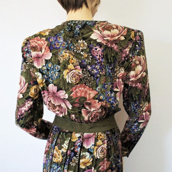 Floral Dress Shirtwaist Vintage 1980's Long Sleev… - image 4