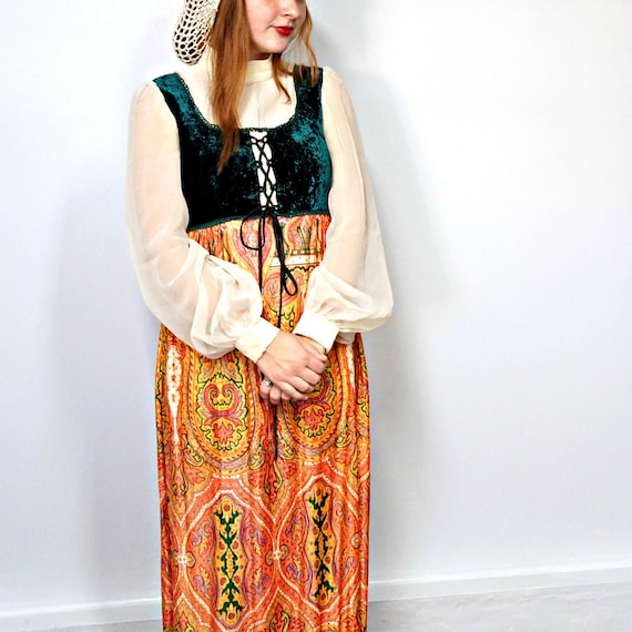 Vintage Wench Dress Renaissance Costume Hippie Lace -up Velvet Chiffon  Prairie Size Small - Etsy
