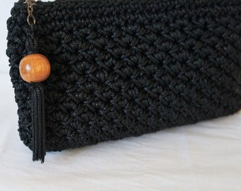 Clutch Purse Vintage 1960's ADG Japan Black Crochet