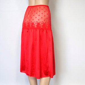 Half Slip Red 1980's Vintage Lingerie Sweet Lace Petticoat Nylon Net Size Medium image 4