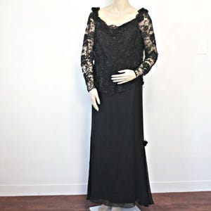 Vintage Dress Black Lace Beaded Chiffon Gown Wedding Dress Mother of Bride Size Medium