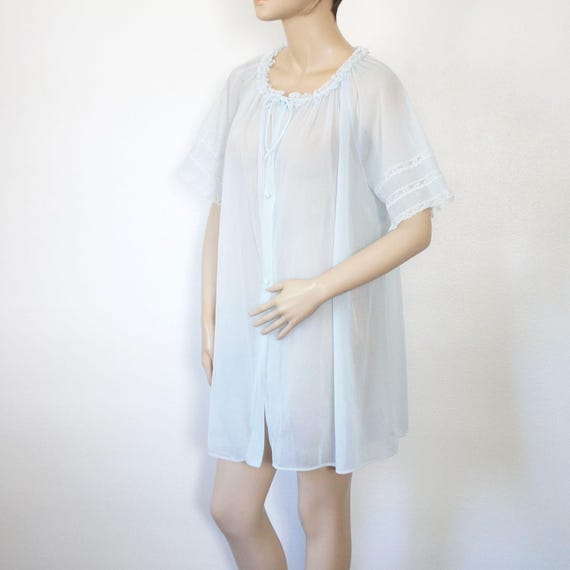 Robe 1960's Vintage Sheer Baby Doll Wedding Robe … - image 4