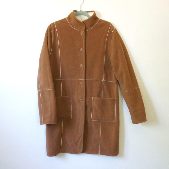 Vintage Coat Reversible Blanket Patchwork Brown C… - image 1