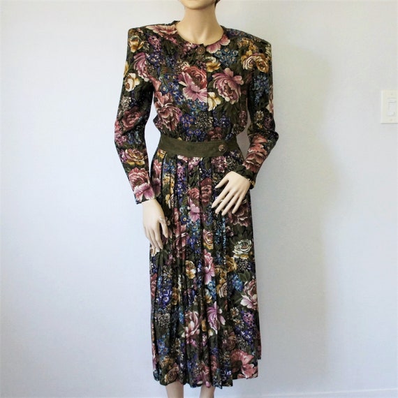 Floral Dress Shirtwaist Vintage 1980's Long Sleev… - image 7