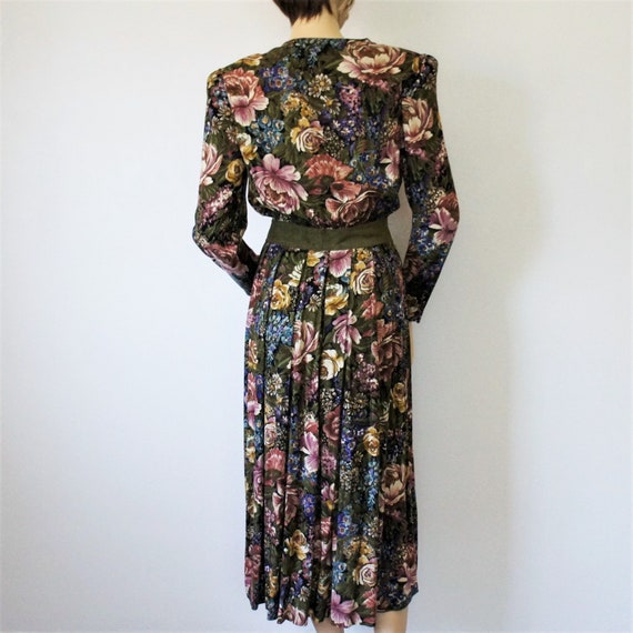 Floral Dress Shirtwaist Vintage 1980's Long Sleev… - image 5