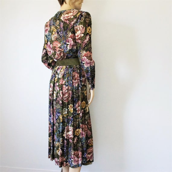Floral Dress Shirtwaist Vintage 1980's Long Sleev… - image 2