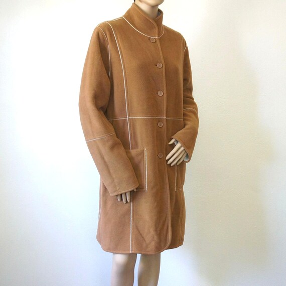 Vintage Coat Reversible Blanket Patchwork Brown C… - image 8