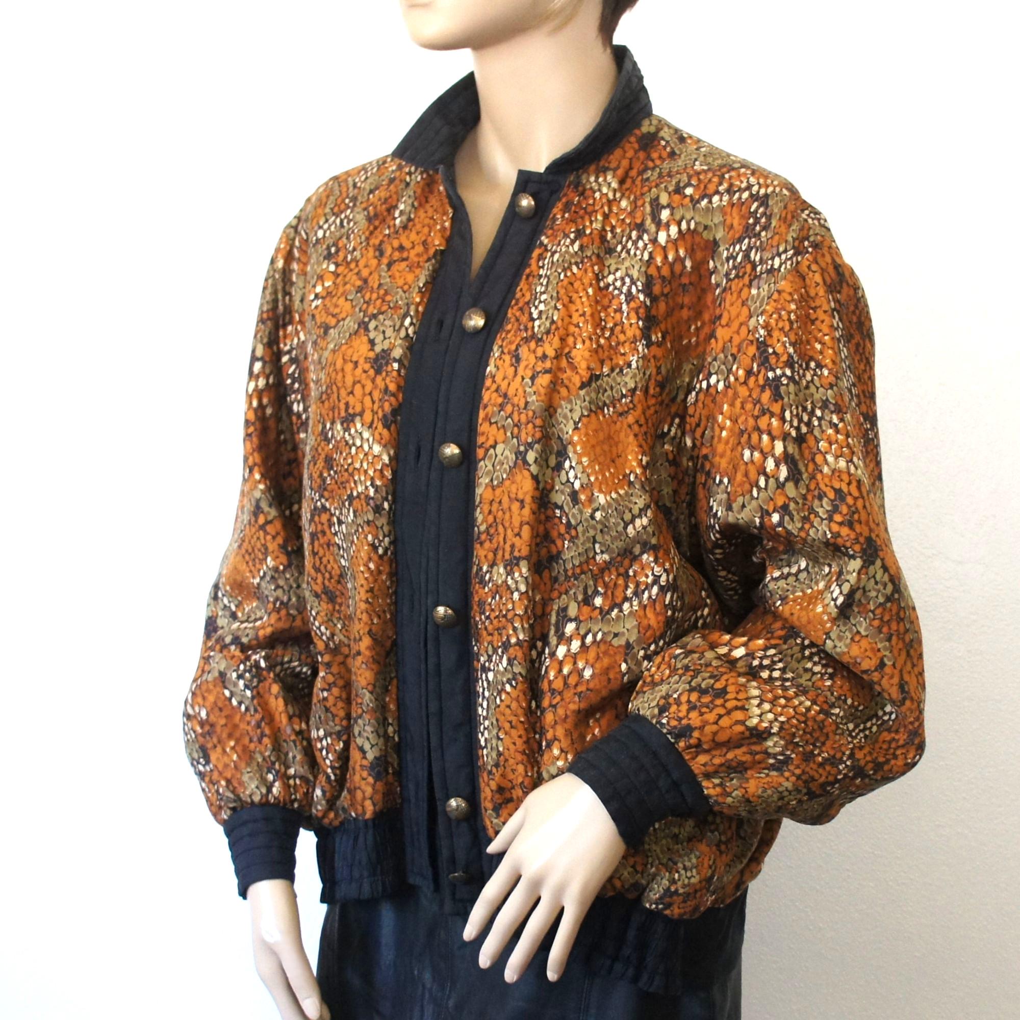 1980's Bomber Jacket Silk Animal Print Button Front Jerri Sherman Size Tagged 10