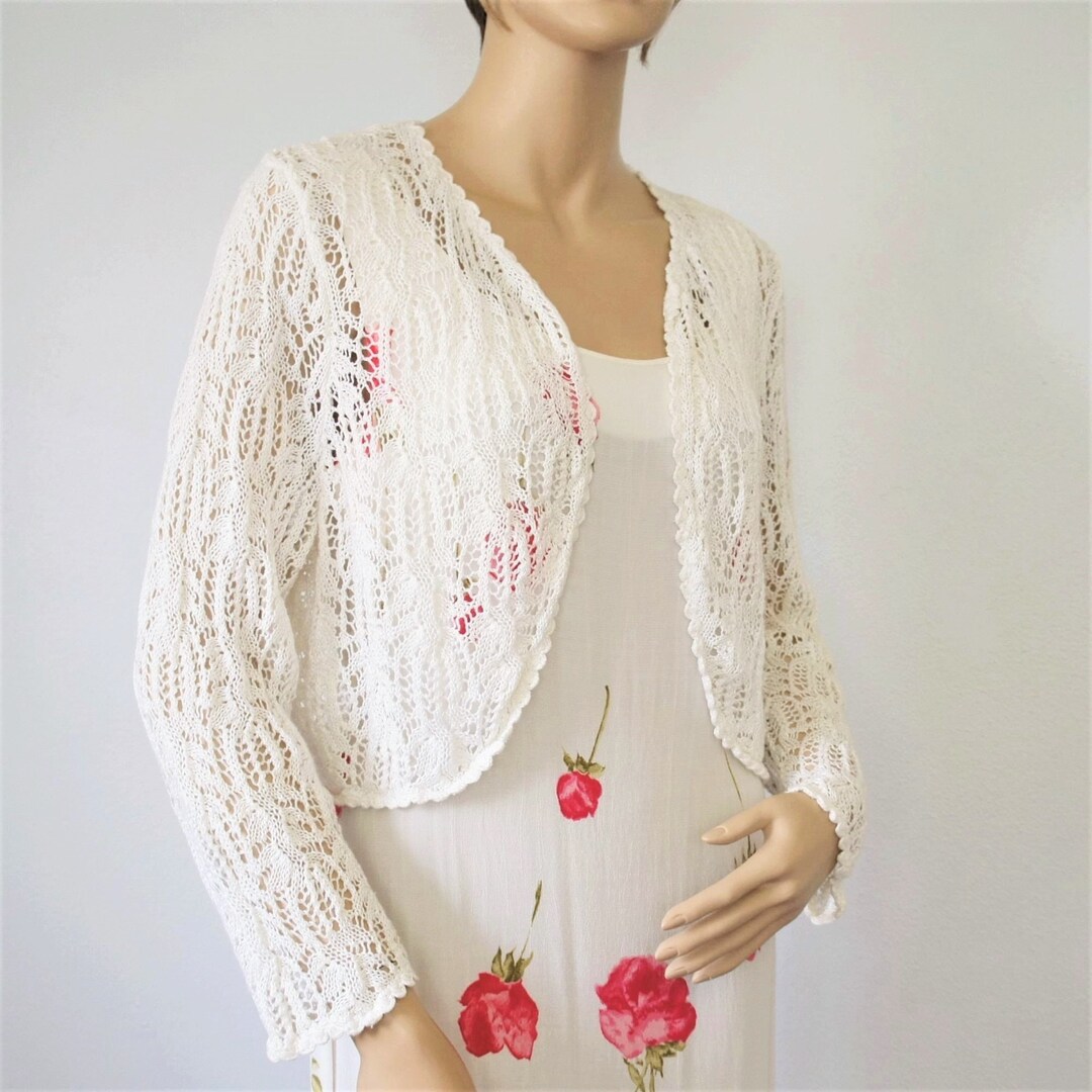 Vintage Shrug White Lace Crop Sweater Bolero Feminine Etsy