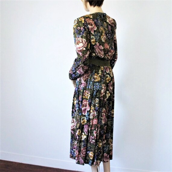 Floral Dress Shirtwaist Vintage 1980's Long Sleev… - image 6