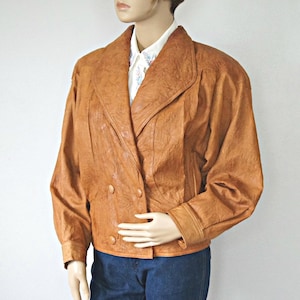 Vintage 1980's Jacket Bomber Leather Butterscotch Crinkle Size Tagged XS Bild 1