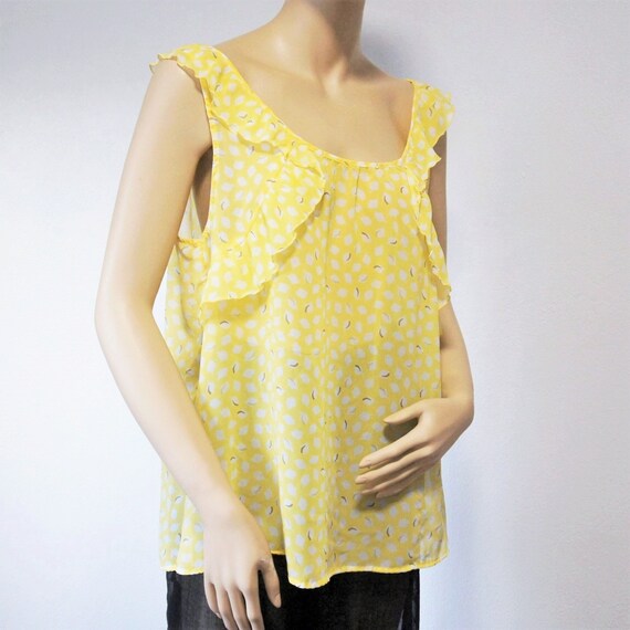 Vintage Blouse Yellow Sheer Pistachio Sleeveless … - image 3