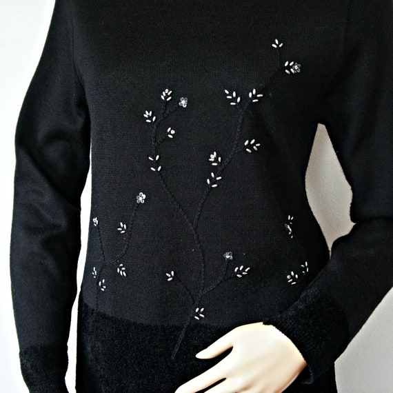 Beaded Black Pullover Sweater Vintage Long Sleeve… - image 4