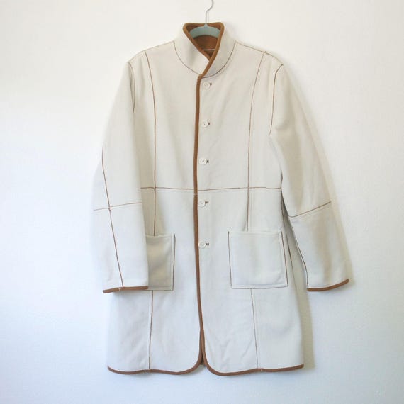 Vintage Coat Reversible Blanket Patchwork Brown C… - image 2