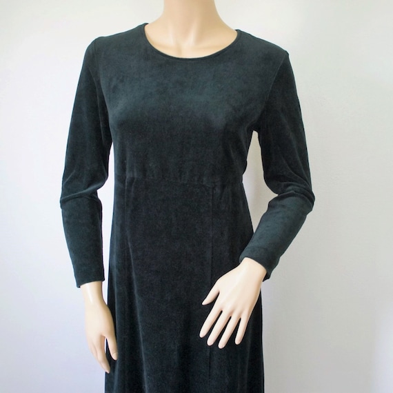 1970's Dress Navy Blue Velour Empire Waist 1980's… - image 1