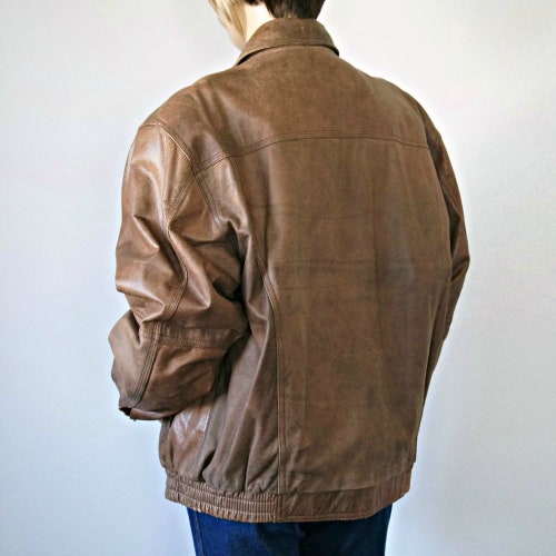 Vintage Bomber Jacket Brown Leather Lined shops Zip Front Western Trucker Size Medium