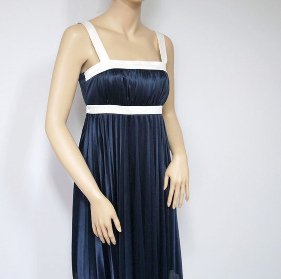 Vintage Dress Navy Blue Sundress Silky Empire Wai… - image 5