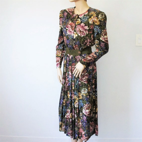 Floral Dress Shirtwaist Vintage 1980's Long Sleev… - image 3