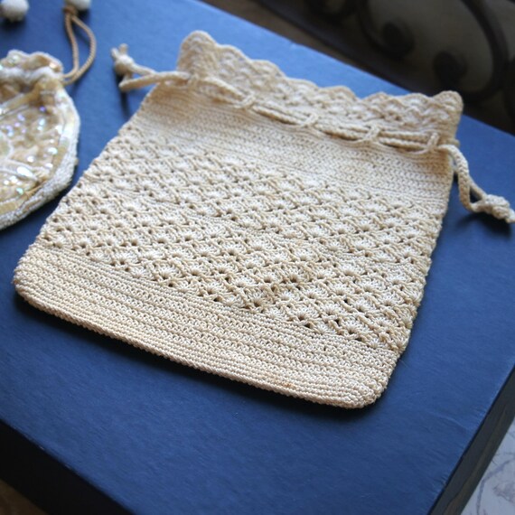 Vintage Purses Antique Drawstring One Crocheted O… - image 6
