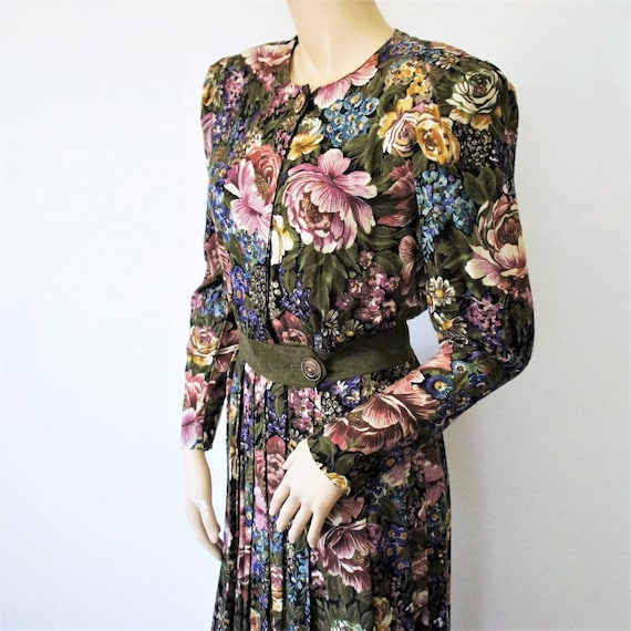 Floral Dress Shirtwaist Vintage 1980's Long Sleev… - image 1