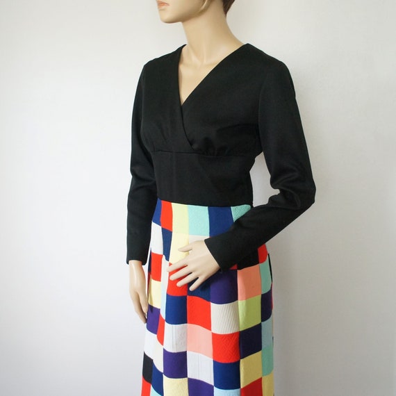 Vintage Maxi Dress 1960's Hostess Mod Patchwork P… - image 1