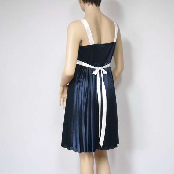 Vintage Dress Navy Blue Sundress Silky Empire Wai… - image 6
