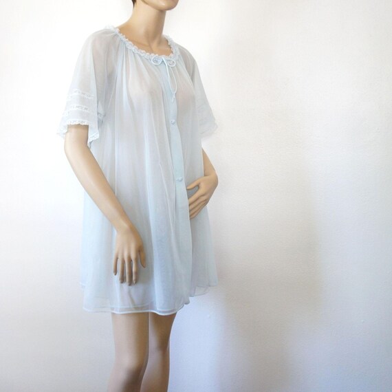 Robe 1960's Vintage Sheer Baby Doll Wedding Robe … - image 2