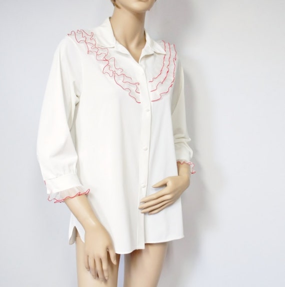 Vintage Nightshirt Pajama Top Shadowline Creamy White… Gem