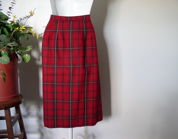 Red Plaid Skirt Size 10 Wool 1970's 1980's Vintag… - image 5