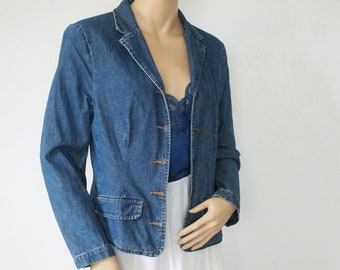 Jacket Blazer Denim Jacket 1980's Vintage Denim Blazer Hip Length Preppy Boho Size Small to Medium