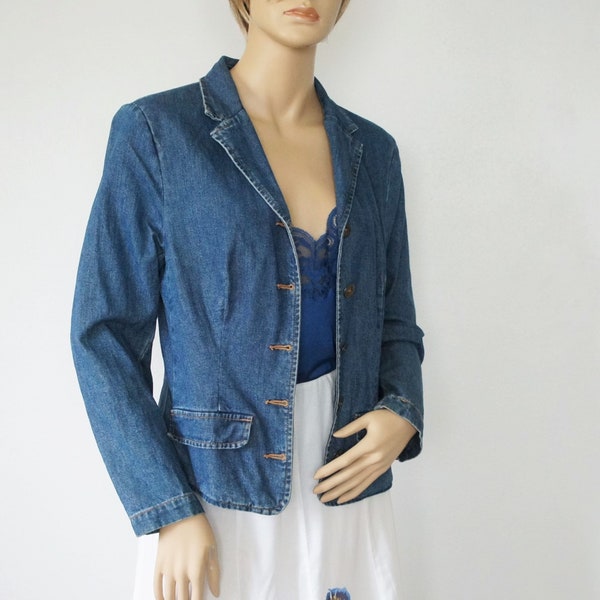Jacket Blazer Denim Jacket 1980's Vintage Denim Blazer Hip Length Preppy Boho Size Small to Medium