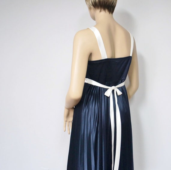 Vintage Dress Navy Blue Sundress Silky Empire Wai… - image 3