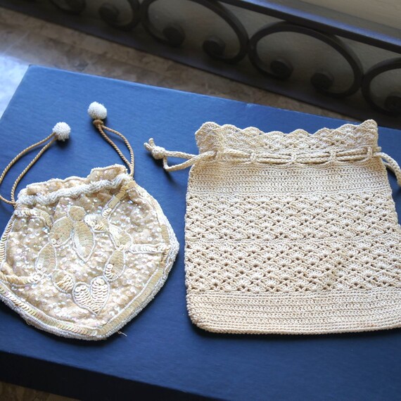 Vintage Purses Antique Drawstring One Crocheted O… - image 2
