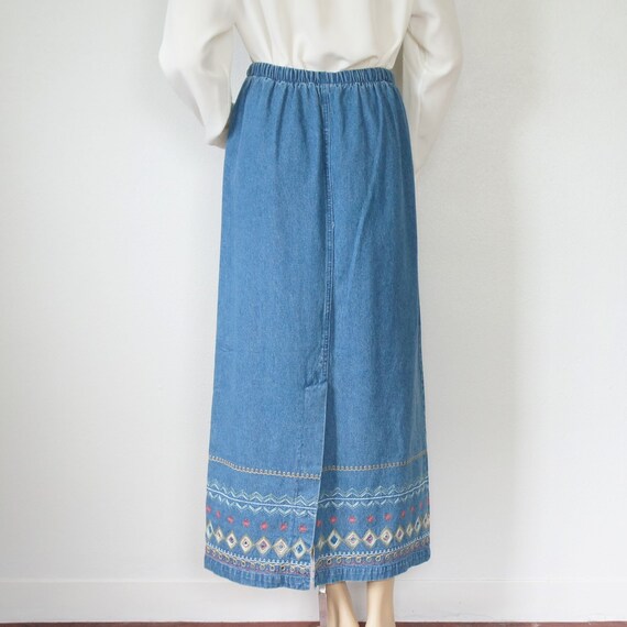 Long Denim Skirt Embroidered Size Small Denim & C… - image 9