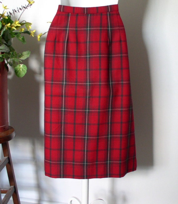 Red Plaid Skirt Size 10 Wool 1970's 1980's Vintag… - image 4