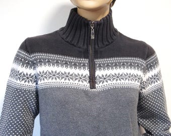 Vintage 1990's Sweater Grey Pullover Fair Isle Size Small