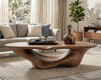 Sculptural Solid Wood Coffee Table, Organic Pebble Center Table, Handcrafted Abstract Low Table, Japandi Living Room Decor, Wabi Sabi Art