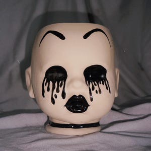 Handmade Ceramic Doll Head: Spooky Halloween Gothic Decor