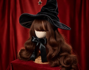Handmade Witch Hat, Black Witch Hat, Velvet Witch Hat, Wizard Hat for Kids & Adults, Ren Faire Hat, Halloween Cosplay Hat