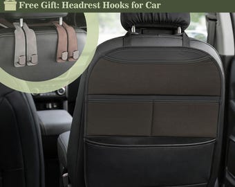 Personalized Car Backseat Organizer with Embroidered Name, Kids Travel Storage with Tablet Holder, Kick Mat, Custom Colors & Sizes