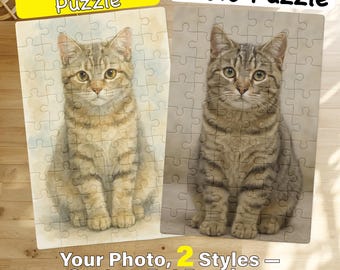 Personalized Puzzle from Photo – Hand-Painted Pet Portrait Jigsaw, Memorial Gift for Family & Couples, Frame Included