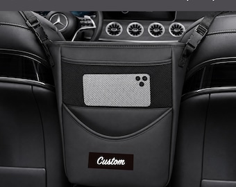 Custom Embroidered Leather Car Organizer, Backseat Storage Bag with Compartments, Travel Gear for Baby, Family & Car Accessories Gift