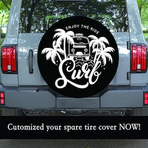 Custom Spare Tire Cover ｜ Waterproof Oxford Fabric ｜ White Tropical Print ｜ Fits Jeep, RV, SUV ｜ Personalized Logo ｜ Graduation Gift